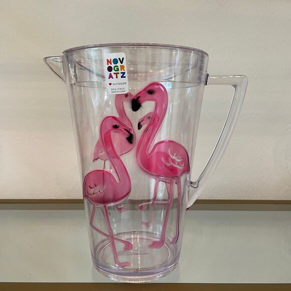 Novogratz Acrylic Pink Flamingo Pitcher & Stemmed Margarita Glass Set of 4 NEW - Picture 7 of 16